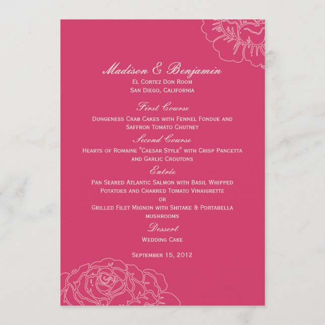 Rose Garden Wedding Menu Card - Rosa Menükarte (Vorderseite)