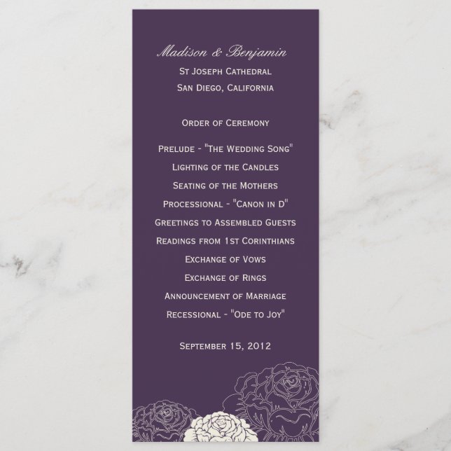 Rose Garden Wedding Programme - Purple (Devant)