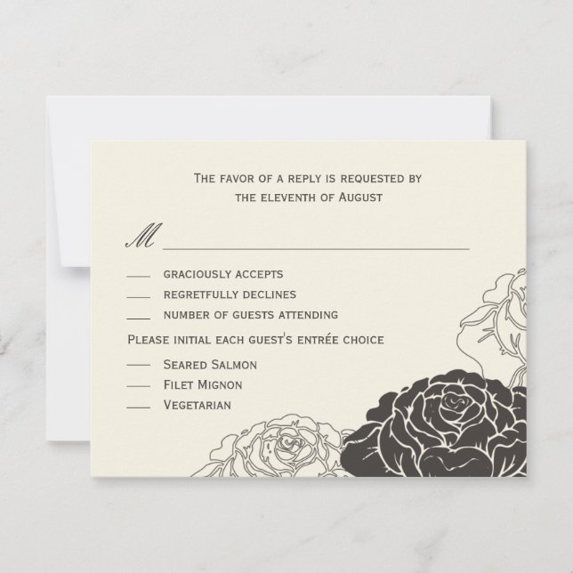 Rose Garden Wedding RSVP Card - Kohle (Vorderseite)