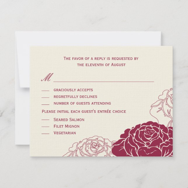 Rose Garden Wedding RSVP Card - Rich Red (Vorderseite)