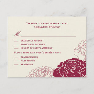 Rose Garden Wedding RSVP Card - Rich Red Karte