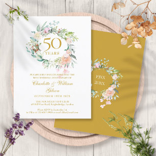 Rose Garland 50. Goldenes Hochzeitstag Einladungspostkarte