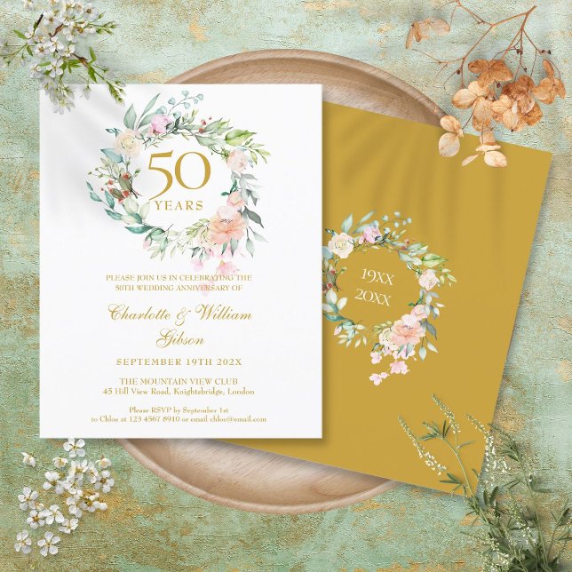 Rose Garland 50 Jahre Einladung (Budget Roses Garland 50th Anniversary Invitation)
