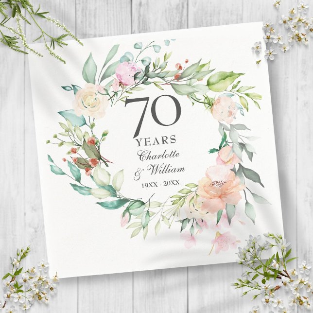 Rose Garland Floral 70. Hochzeitstag Serviette (Roses Garland Floral 70th Wedding Anniversary Napkins)
