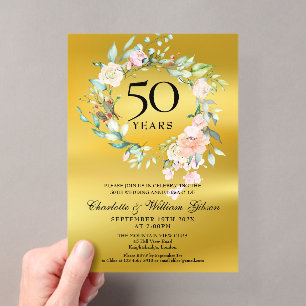 Rose Garland Gold Foil 50. Hochzeitstag Acryleinladungen