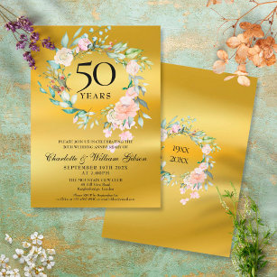 Rose Garland Gold Foil 50. Hochzeitstag Einladung
