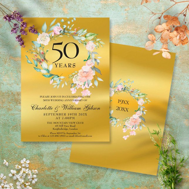 Rose Garland Gold Foil 50. Hochzeitstag Einladung (Von Creator hochgeladen)