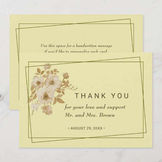 Rose - Gelbe Hochzeit Dankeskarte (Vorne/Hinten)