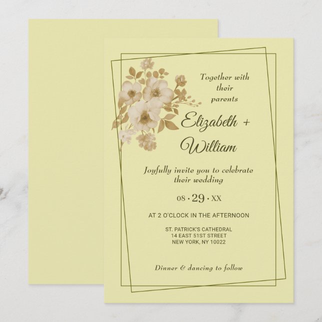 Rose - Gelbe Hochzeit Einladung (Vorne/Hinten)