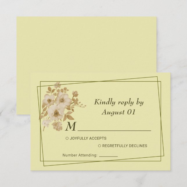 Rose - Gelbe Hochzeit RSVP Karte (Vorne/Hinten)
