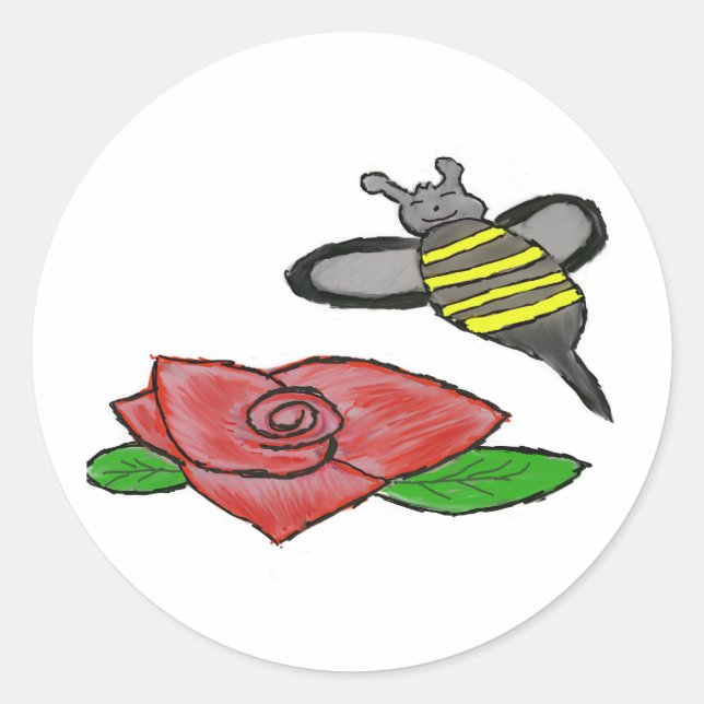 Rose Gelbe Schwarze Biene Runder Aufkleber (Vorderseite)