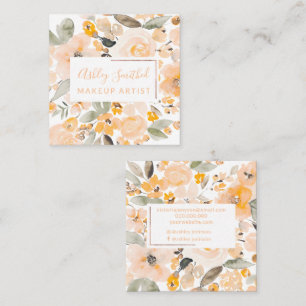 Rose Gelbgelbes, blumenfarbenes Chic-Make-up Quadratische Visitenkarte