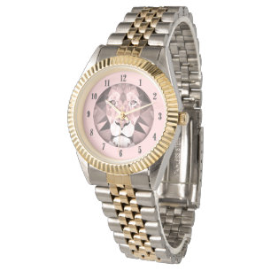 Rose Geometrische Löwenkopfschwarze Zahlen Armbanduhr