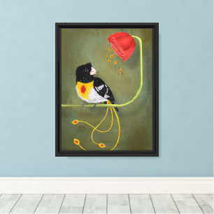 Rose Gepunkteter Grossbeak Bird mit Blume und Spik Leinwanddruck