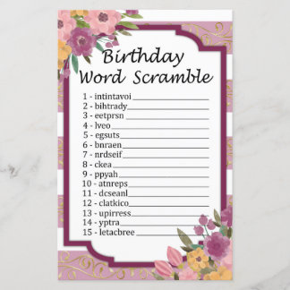 Rose gestreift Geburtstag Word Scramble Game