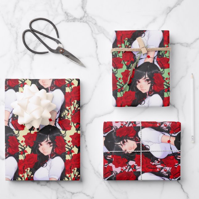 Rose Girl Anime Geschenkpapier Set (Vorderseite)