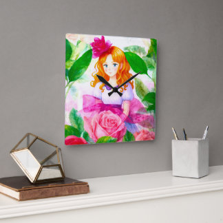 Rose Girl Quadratische Wanduhr