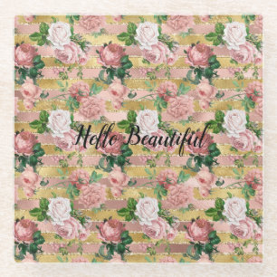 Rose Glam Glitz Rose Blumenstrauß Glasuntersetzer