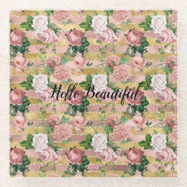 Rose Glam Glitz Rose Blumenstrauß Glasuntersetzer (Vorderseite)