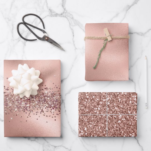 Rose Glam Gold Glitzy Sparkle Glitzer    Geschenkpapier Set (Vorderseite)