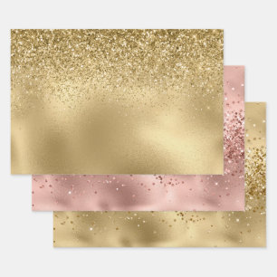 Rose Glam Gold Glitzy Sparkle Glitzer Geschenkpapier Set