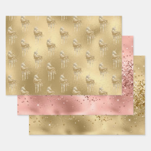Rose Glam Gold Glitzy Sparkle Glitzer Unicorn Geschenkpapier Set