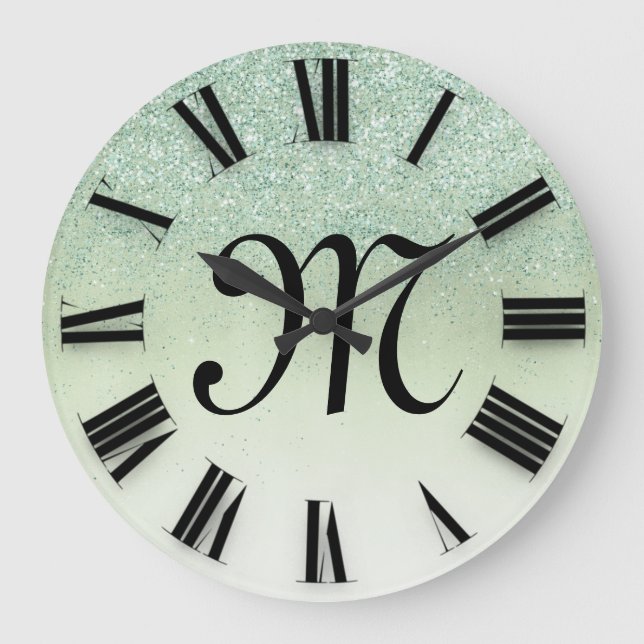 Rose  Glitter Monograms  Roman Numbers Große Wanduhr (Vorderseite)