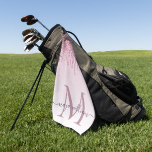 Rosé Glitter Tröpfchen personalisiertes Monogramm Golfhandtuch