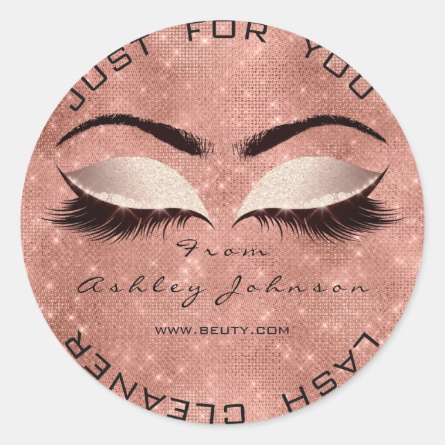 Rose Glitzer Blush Lashes Reinigungsmittel Runder Aufkleber (Vorderseite)