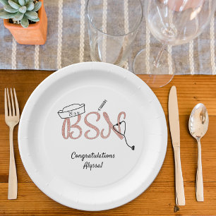 Rose Glitzer BSN Nurse Abschluss Pinning Party Pappteller