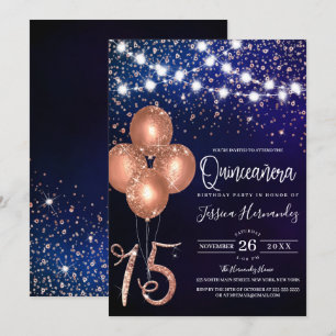 Rose Glitzer Confetti Balloons Light Quinceañera Einladung