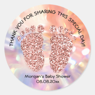Rose Glitzer Feet Baby Dusche Gefallen Dankeschön  Runder Aufkleber