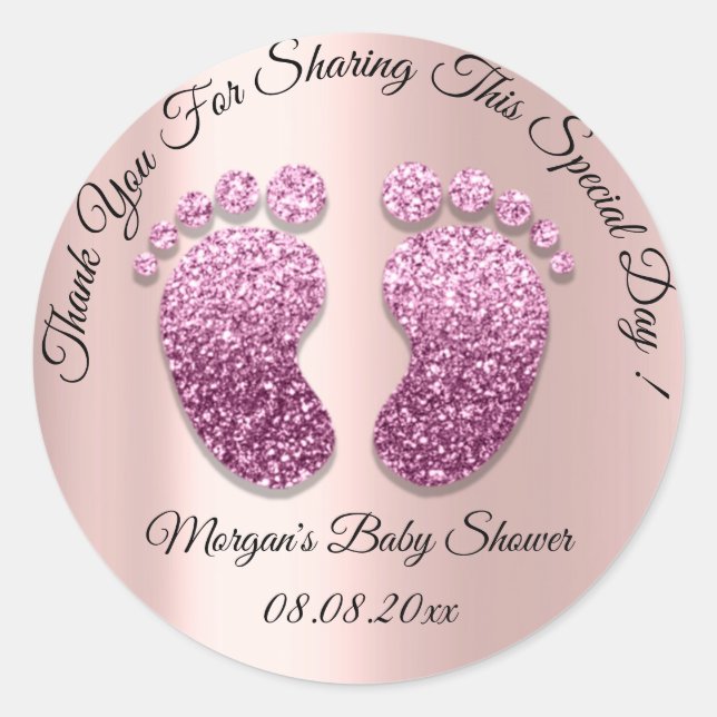 Rose Glitzer Feet Baby Dusche Gefallen Vielen Dank Runder Aufkleber (Vorderseite)
