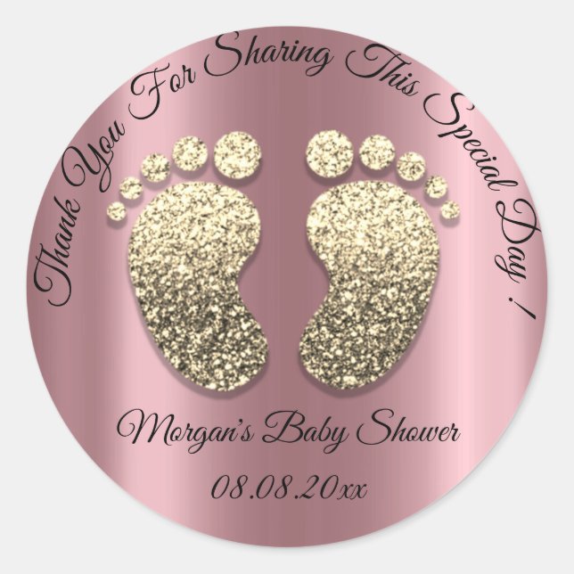 Rose Glitzer Feet Baby Dusche Gefallen Vielen Dank Runder Aufkleber (Vorderseite)