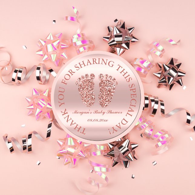 Rose Glitzer Feet Baby Dusche Gefallen Vielen Dank Runder Aufkleber (Rose Glitter Feet Baby Shower Favor Thank You Glam Classic Round Sticker)