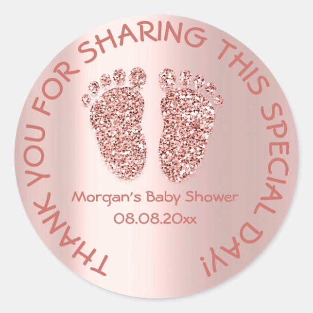 Rose Glitzer Feet Baby Dusche Gefallen Vielen Dank Runder Aufkleber (Vorderseite)