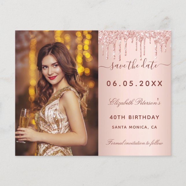 Rose Glitzer Foto Save the Date Flyer (Vorne)