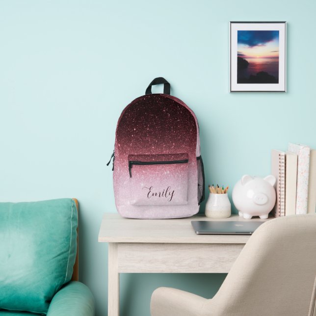 Rose Glitzer-Gefälle personalisiert Bedruckter Rucksack (InSitu)