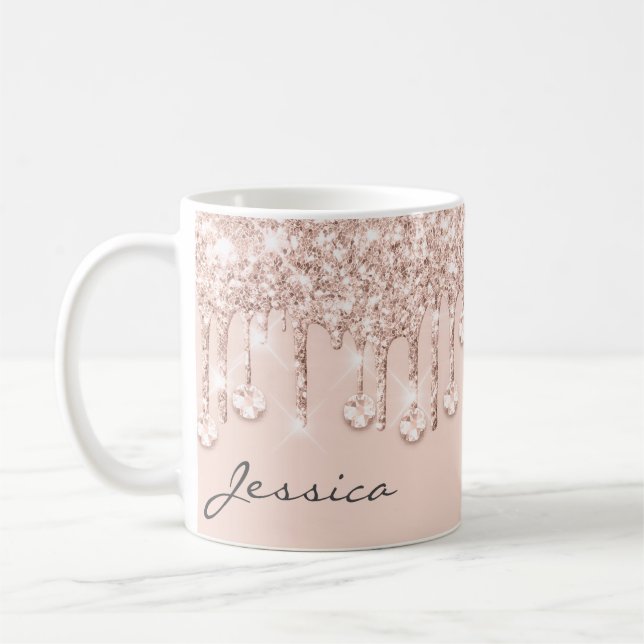 Rose Glitzer Tropfen Kristalle Pulverfarbe Rosa Na Kaffeetasse (Links)