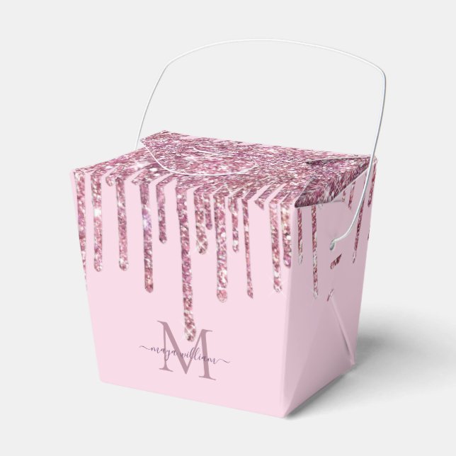 Rose Glitzer Tropfen Personalisiert Monogramm und  Geschenkschachtel (Vorderseite)