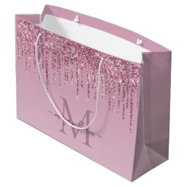 Rose Glitzer Tropfen Personalisiert Monogramm und  Große Geschenktüte