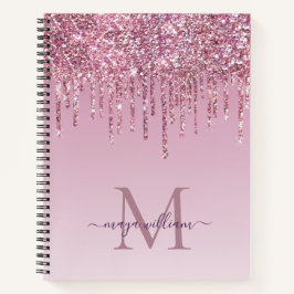 Rose Glitzer Tropfen Personalisiert Monogramm und  Notizbuch