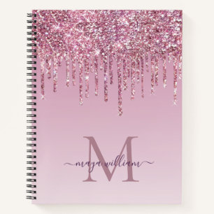 Rose Glitzer Tropfen Personalisiert Monogramm und  Notizbuch