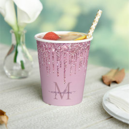 Rose Glitzer Tropfen Personalisiert Monogramm und  Pappbecher