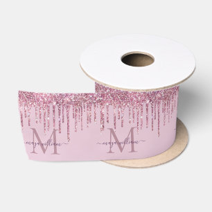 Rose Glitzer Tropfen Personalisiert Monogramm und Satinband