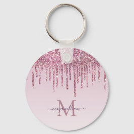 Rose Glitzer Tropfen Personalisiert Monogramm und  Schlüsselanhänger