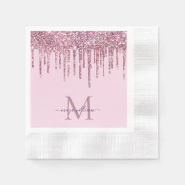 Rose Glitzer Tropfen Personalisiert Monogramm und  Serviette