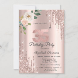 Rose Glitzer Tropfen Rose Gold 35. Geburtstag Einladung