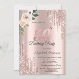 Rose Glitzer Tropfen Rose Gold 50. Geburtstag Einladung
