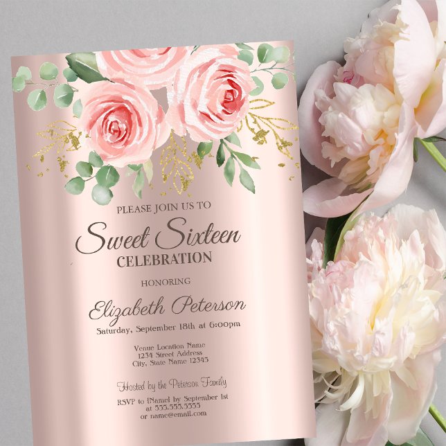 Rose,Glitzer Tropfen Rose Gold Süße 16 Einladung (Von Creator hochgeladen)